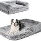 EHEYCIGA Foldable XXL Dog Bed, Faux Fur Fluffy Pet Couch Bed for Extra Large Dogs, Orthopedic Calming Memory Foam Pet Bed, Washable Soft Pet Sofa Bed with Non-Slip Bottom, Faded Black, 54"x38"x7.5"