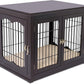 INTERNET'S BEST Decorative Dog Kennel with Pet Bed, Small Pet House, Double Door Indoor Crate, Engineered Wood & Wire Furniture, Side Table & Nightstand, Fits Small Dogs - Espresso