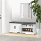 2-Tier Storage Bench, Shoe Bench with Padded Seat Cushion, Entryway Bench with 4 Barn Doors, Adjustable Shelf, 13.8" D x 47.2" W x 17.7" H, for Entryway, Living Room, Bedroom, White