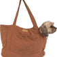 Corduroy Dog Carrier - Lightweight Cotton Soft-Sided Pet Tote with Safety Harness Clip - Breathable Travel Carrier for Small Dogs and Puppies (Brown)