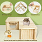 Natural Wooden Hamster House Hideout Multi-Chamber Hamster Maze Tunnel Detachable Small Pet House Habitats Exploring Toys for Dwarf Hamster, Hedgehog, Rats, Gerbils, Mice, Guinea Pigs