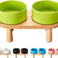 Ceramic Elevated Dog Bowls, Pet Food and Water Bowl Set for Large Dogs, 7.5 Cups Dog Bowls Raised with Wood Stand, 61OZ, Green