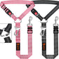 Removable Dog Seat Belt Harness for Car, 3 in 1 Pet Dog Car Seatbelt Leash, Retractable Restraint Secures to Vehicle Headrest & Adjustable Reflective Bungee Dog Seatbelt Tether, Pink and Black