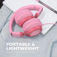AILIHEN C8 Girls Headphones, On-Ear Headphones Wired with Microphone and Volume Control Foldable Corded Stereo 3.5mm Headset for Girls School Chromebook Laptop Computer PC Tablets Travel (Pink)