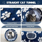 Straight Cat Tunnel for Indoor Cats 47"x12", Cute Cat Toys Collapsible Tunnel Tube with Balls for Puppy Kitten Rabbit, Blue Paw