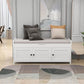 Storage Bench with 3 Shutter-Shaped Doors, Pine Wood Shoe Bench with Removable Cushion and Hidden Storage Space for Living Room, Entryway 43.5" L x 16" W x 18" H (White)