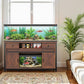 Miereirl 75-120 Gallon Fish Tank Stand with Power Outlet – Heavy Duty Aquarium Stand, Rustic Farmhouse Style, 1000 lb Capacity, Adjustable Storage & Sliding Barn Doors, Light Brown