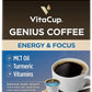 VitaCup Genius Vanilla Keto Coffee Pods w/MCT Oil, Turmeric, B Vitamins, & D3 for Energy & Focus in Recyclable Single Serve Pod Compatible with K-Cup Brewers Including Keurig 2.0, 64 CT