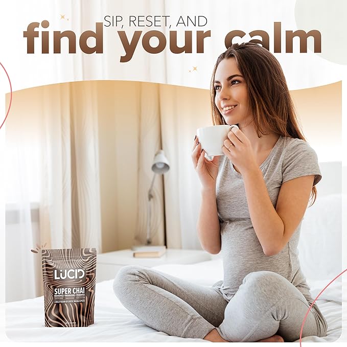 Lucid Superfood Organic Mushroom Chai with Nootropics - Lion's Mane, Tremella, Cordyceps & Turkey Tail - Instant Mushroom Chai Focus Brain Health - Alpha GPC, L-Theanine, Ginko Biloba - USA Made