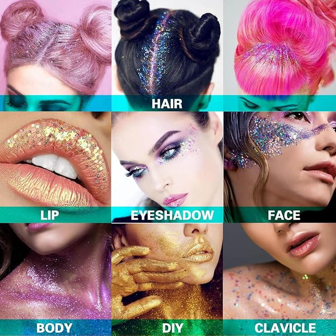 Red Face Glitter Gel,Halloween Singer Concerts Rave Accessories,Music Festival Body Glitter Gel,Christmas Sequins Face Glitter Paint Makeup,Sparkling Hair Chunky Glitter for Women,50ML