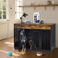 VECELO Dog Crate Furniture for Medium/Large Dogs, Wooden Dog Cage with Drawers, Double Door, Dog Kennel End Table, Brown
