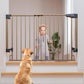 Cumbor 29.2-43" No Bottom Bar Baby Gate for Stairs, 2-in-1 Hardware Mounted Dog Gate Indoor, Pet Gate for Doorways with Large Walk Thru Door, Child-Proof Safety Gate for Top & Bottom of Stairs (Brown)
