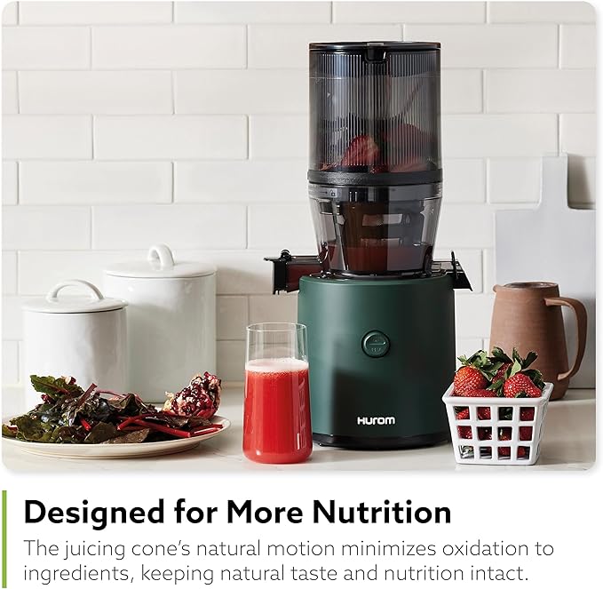 Hurom H320 Cold Press Juicer Machine, Easy to Clean Masticating Slow Juicer, Coarse Strainers, Self-Feeding, Hands Free, Family Size, Quiet Motor, Easy Assembly (Black)