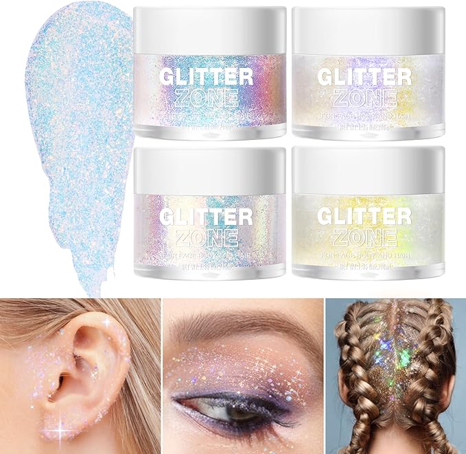 LANGMANNI Holographic Body Glitter Gel for Body, Face, Hair and Lip.Color Changing Glitter Gel Under Light. Vegan & Cruelty Free-1.35 oz (2# Sparkling Pink)