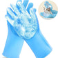 Pet Grooming Gloves，Heat-Resistant Silicone Gloves with High-Density Teeth for Enhanced Massaging and Bathing of Dogs and Cats (Blue, 2 Pair)