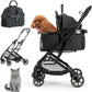 Kenyone 3-in-1 Pet Stroller for Small Medium Dogs Puppy Cat Stroller with Detachable Carrier & Pad Lightweight Foldable Aluminum Alloy Frame Dual No-Zip Entry(Black)
