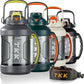 TKK Half Gallon Water Jug Sport Bottle with Straw 2 in 1 Lid Dishwasher Safe BPA Free Leakproof Large Capacity Tritan Plastic Bottle 1/2 Gallon 64oz Water Bottle for Gym Travel Camping Outdoor, Gray