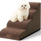Dog Stairs for Small Dogs 19.7" H, Curved Dog Step for Puppy, Older or Cat, Medium Pet Ramp for Sofa, Couch or Bed, Ladder with High Density Foam, 15.7x28.3x19.7 inch, 4 Step, Brown