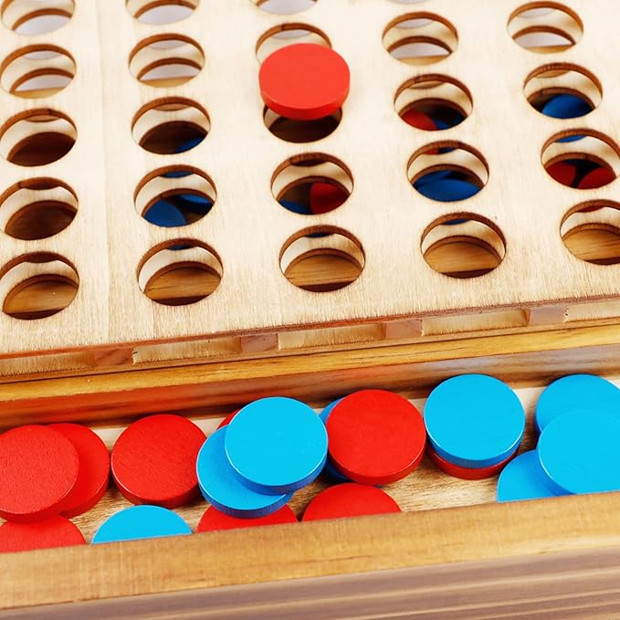 Glintoper Shut The Box & 4 in a Row Tables Game Set, Classic Wood Dice Game with Numbers & Line Up 4 Game for Kids Family, Living Room Rustic Coffee Table Decor, Travel Game Strategy Board Games