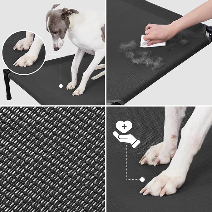 pettycare Elevated Outdoor Dog Bed - Dog Cots for Medium Pet, Heavy Duty Raised Cot Waterproof, Cooling Pets Bed with Washable Durable Teslin Mesh and Non Slip Feet, 32 Inches, Black