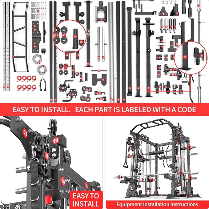 Power Cage,1600lbs Multi-Function Power Rack with Adjustable Cable Crossover System and More Training Attachment, Weight Cage for Home Gym