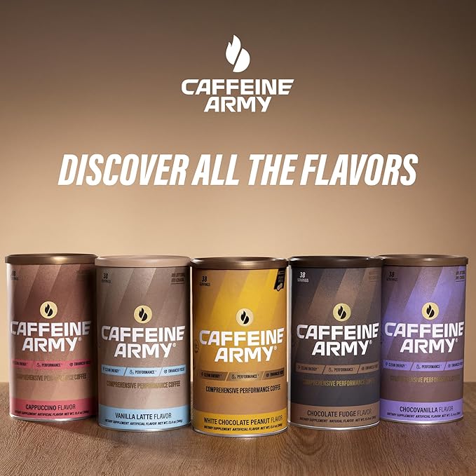 CAFFEINE ARMY ChocoVanilla | Comprehensive Functional Coffee with MCTs, CoQ10, Collagen and Adaptogens: Clean Energy + Supports Daily Attention, No Jitters or Crash (7.8 oz 22 Servings)