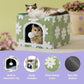 Lesure Indoor Cat Beds Kitten House - Large Cat Cave for Pet Cube with Fluffy Ball Hanging, Foldable Small Animal Hideaway, 16.5x16.5x13 inches, Flower Garden Green