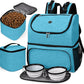 BAGLHER Pet Travel Bag, Double-Layer Pet Supplies Backpack (for All Pet Travel Supplies), Pet Travel Backpack with 2 Silicone Collapsible Bowls and 2 Food Baskets Sky Blue