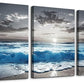 TTHYUEWS Beach Wall Art For Living Room Canvas Wall Decor For Bedroom Office Decorations Blue Sea Wave Paintings Black And White Wall Pictures Artworks Bathroom Canvas Art Modern Home Decor 3 Piece
