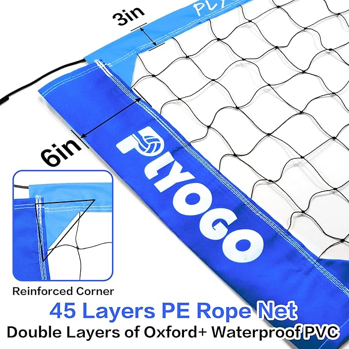 Volleyball Net for Backyard, Professional Portable Outdoor Heavy Duty Volleyball Net Set with Adjustable Aluminum Poles, Anti-Sag Design, Double Tension Adjuster for Beach, Grass |1680D Bag