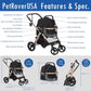 HPZ Pet Rover Prime 3-in-1 Luxury Dog/Cat Stroller (Travel Carrier + Car Seat +Stroller) with Detach Carrier/Pump-Free Rubber Tires/Aluminum Frame/Reversible Handle for Medium & Small Pets (BLACK)