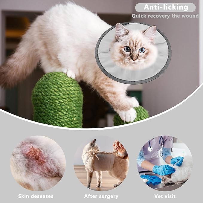Lightweight Cat Cone Collar Soft, Comfortable Cat Recovery Collar After Surgery, Elizabethan E Collar for Cats, Donut Cones for Cats to Stop Licking (Gray, Large)