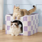 Lesure Indoor Cat Beds Kitten House - Large Cat Cave for Pet Cube with Fluffy Ball Hanging, Foldable Small Animal Hideaway, 16.5x16.5x13 inches, Lavender Checks