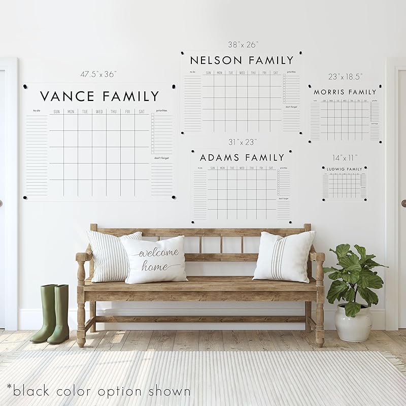 Personalized Clear Acrylic Calendar for Wall, Calendar Whiteboard for Wall, Dry Erase Wall Calendar, Wall Calendar Organizer System for Home (Block, Jade, 38"W x 26"H)