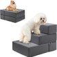 Foldable 18 Inch Wide 3 Step Wide Dog Stairs for Large Dogs, 18 Inch Height Foam Dog Steps for Bed & Couch, Linen Covered Pet Stairs for Dogs to Get on Bed, Outdoor Foam Pet Steps for for Cars & SUV