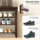 Shoe Bench Storage Rubberwood, Entryway Bench with 3-Tiers Height Adjustable, Shoe Rack Front Door Entrance Organizer for Hallway Living Room, Mudrooms, Walnut,31.5"