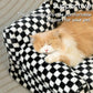 Hollypet Fluffy Plush Dog Cat Pet Couch Soft Calming Sofa Bed for Medium Small Cats and Dogs, Black and White