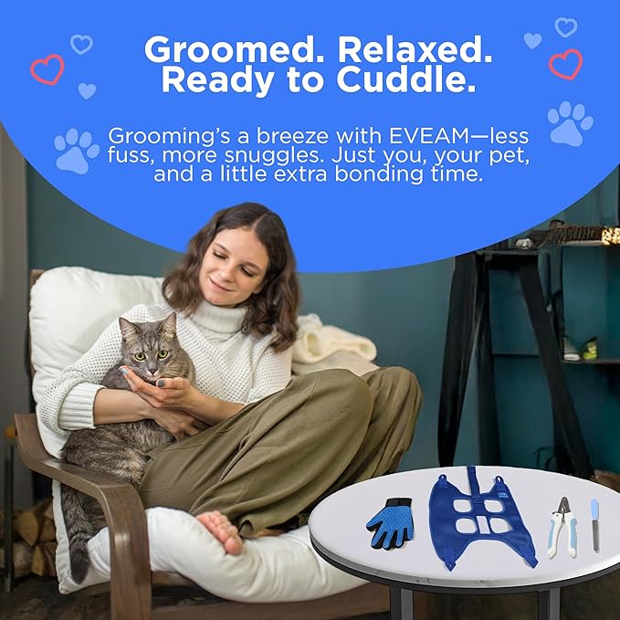 Pet Grooming Hammock for Cats & Small Dogs – Nail Clipping Kit with Sling, Clippers, File, Glove, Straps & Carabiners – Ideal for Trimming & Ear Cleaning – [S/XS] (Black, Small)