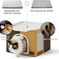 Bedsure Cat Beds for Indoor Cats - Large Cat Cave for Pet Cat House with Fluffy Ball Hanging and Scratch Pad, Foldable Cat Hideaway, 16.5x16.5x13 inches, Burnt Honeycomb