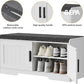 2-Tier Storage Bench, Shoe Bench with Thickened Padded Seat Cushion, Entryway Bench with 2 Doors, Adjustable Shelf, 13.8" D x 37.4" W x 18.5" H, for Entryway, Living Room, Bedroom, White