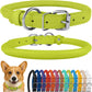 CollarDirect Rolled Leather Dog Collar, Soft Padded Round Puppy Collar, Handmade Genuine Leather Collar Dog Small Large Cat Collars 13 Colors (13-16 Inch, Lime Green Textured)