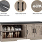 2-Tier Storage Bench, Shoe Bench with Padded Seat Cushion, Entryway Bench with 4 Barn Doors, Adjustable Shelf, 13.8" D x 47.2" W x 17.7" H, for Entryway, Living Room, Bedroom, Greige