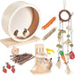antiai 9.8 Inch Wooden Hamster Exercise Wheel Set,Silent Wheel Quiet Spinner Hamster Running Wheels,Hamster Water Feeder Accessories Chew Toys for Hamsters, Gerbils, Mice and Other Small Pets,9 pcs