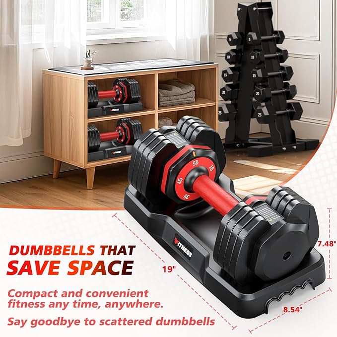 Adjustable Dumbbells Set of 2, 1 Hand Adjustable Weights Dumbbells Set, 5 in 1/10 in 1 Free Dumbbell with Anti-Slip Texture Handle, 25/55/80lb Pair Weight Set For Home Gym Suit both Men and Women
