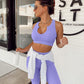 QINSEN Workout Outfits for Women 2 Piece Ribbed Seamless Crop Tank High Waist Yoga Leggings Sets