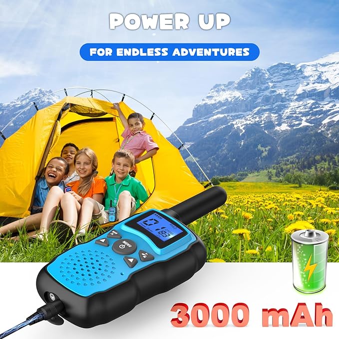 Wishouse Walkie Talkies for Kids Rechargeable Long Range,4 5 6 7 8 Year Old Boy Girl Birthday Gift,Camping Games Cool Toys Ideas for Children with 6000mAh Batteries,Flashlight,Lanyard,2 Pack Pink Blue