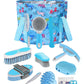 Harrison Howard Horse Grooming Kit 11-Piece Equine Care Series Horse Brush Sets with Organizer Tote Bag Tack Room Supplies Shedding Grooming Massaging Tools Blue Brushstroke Ponies
