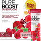 Pureboost Superfoods Clean Energy Booster, Refreshing Energy Drink Mix with 7 Organic Red Superfoods; Beet, Hibiscus, Pomegranate and Vitamins. Sugar-Free, No Sucralose (Red Burst, 30 Count)