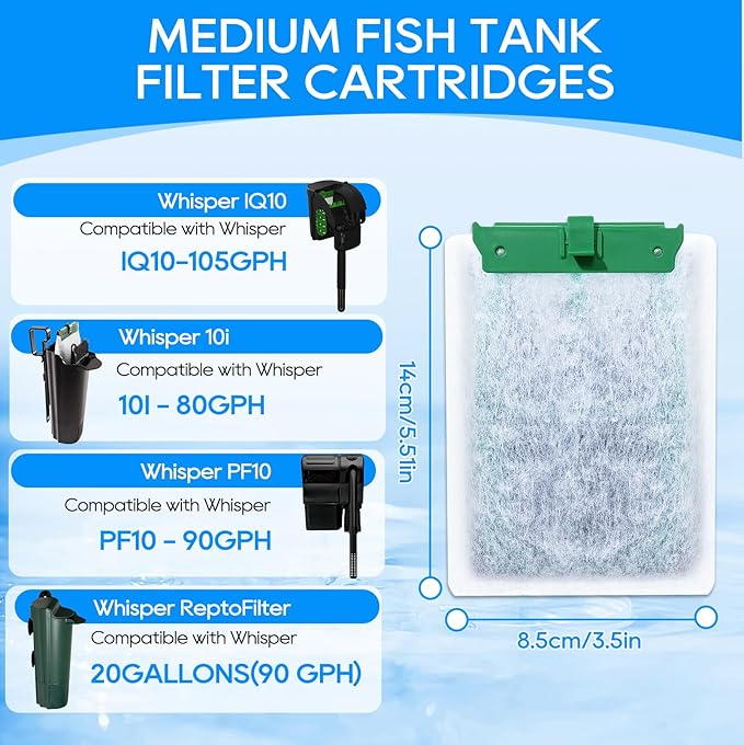12PCS Medium Filter Cartridges Compatible with Tetra Whisper Bio-Bag Filter Cartridges Medium for 10i IQ10 PF10, Fish Tank Aquarium Filter Cartridges Compatible with Tetra Whisper Filter