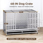 48 Inch Heavy Duty Indestructible Dog Crate Steel Escape Proof, Indoor Double Door High Anxiety Cage, Kennel with Wheels, Removable Tray,Silver,Extra Large XL XXL